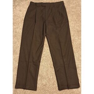 Austin Reed Dress Pants Men 36x31 Trousers Brown Super 100s Wool Pleated Cuffed